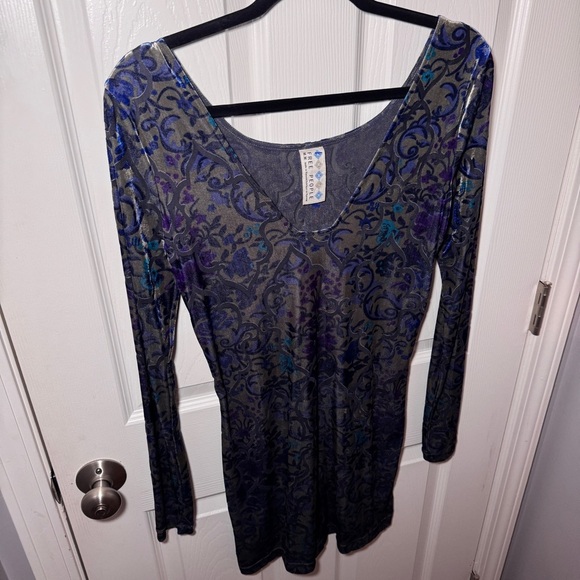 Free People Burnout Velvet Long Sleeve Bodycon Mini Dress - Picture 4 of 14